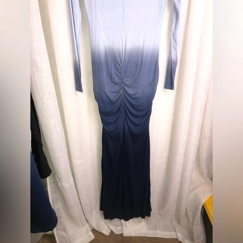 VENUS Gradient Blue Lace-Up Ombre Long Sleeve Dress NWOT M